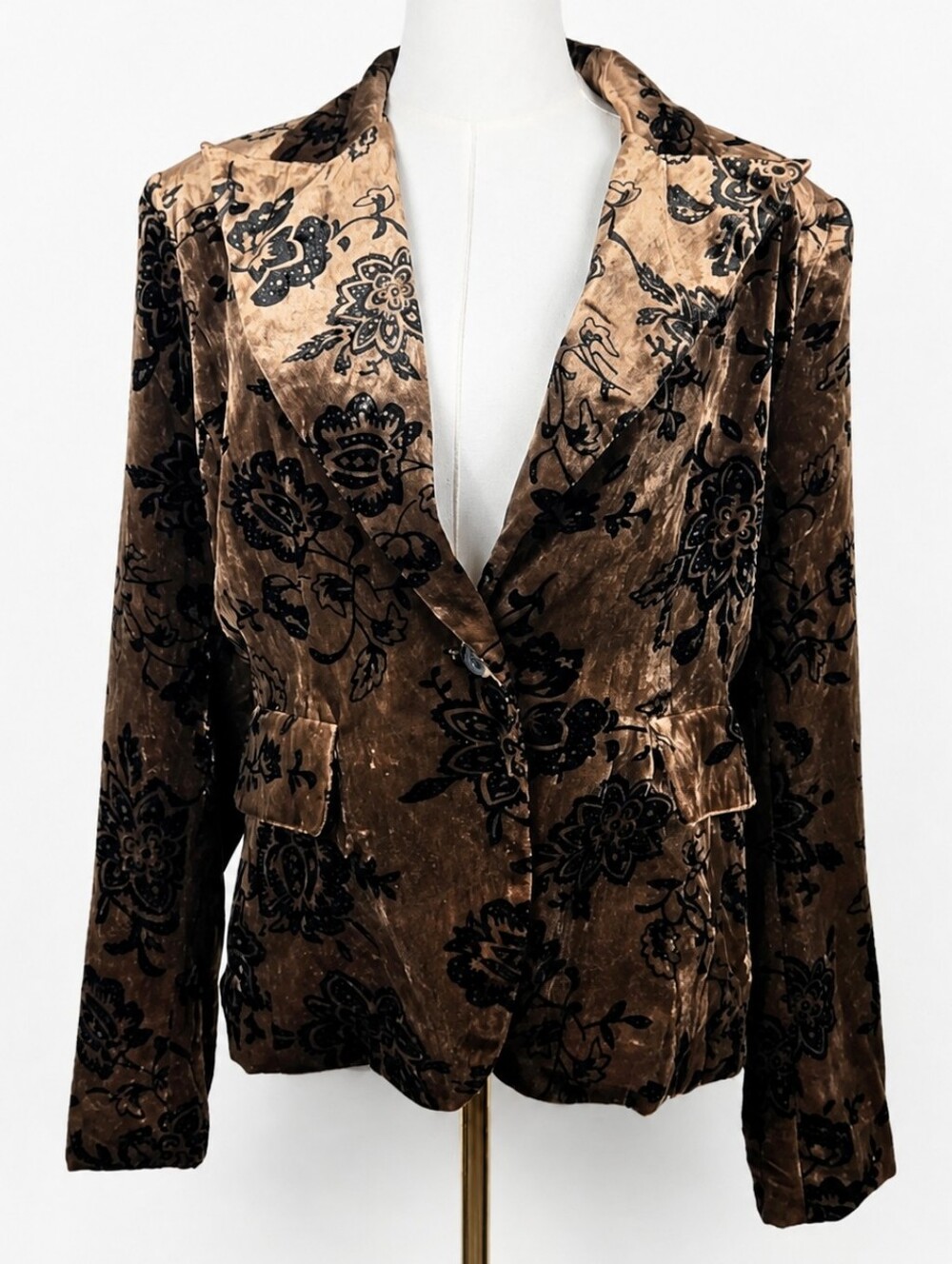 Vintage Velvet Burnout Floral Blazer Dark Academia Whimsigoth Copper Size 10